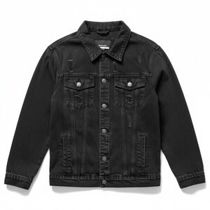 NovaMen Mens Jacket Button Up Size L Black Distressed Denim Button Up Modern